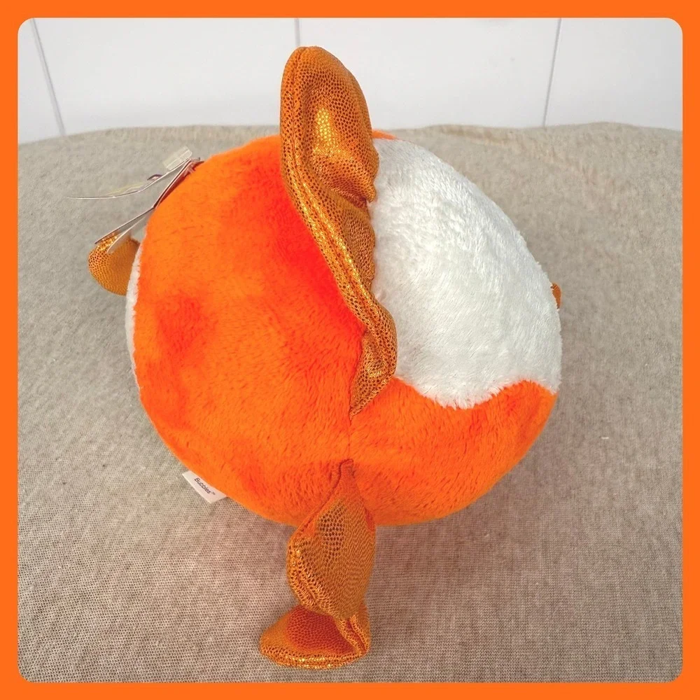 Ty Beanie‎ Ballz Bubbles Goldfish Orange White Plush Round Stuffed Animal 38031